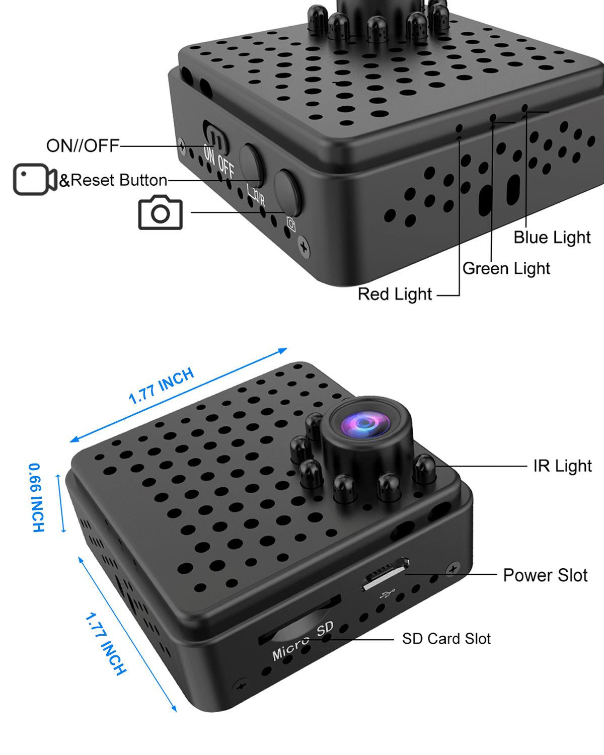 Spy Camera WiFi Hidden Camera with HD Live Feed, Night Vision, PIR Motion Detection, Cloud & Local Storage/64G SD Card, Wide-Angle Monitoring, App Remote Access, Mini Security Camera for Home/Office